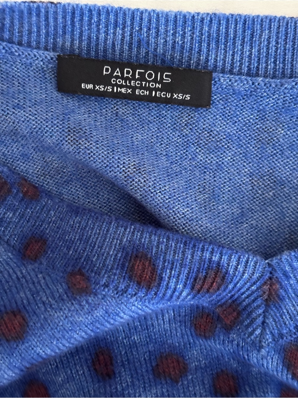 Parfois Blue & Red Dot Print Wool Blend V Neck Sweater XS S - Picture 5 of 6